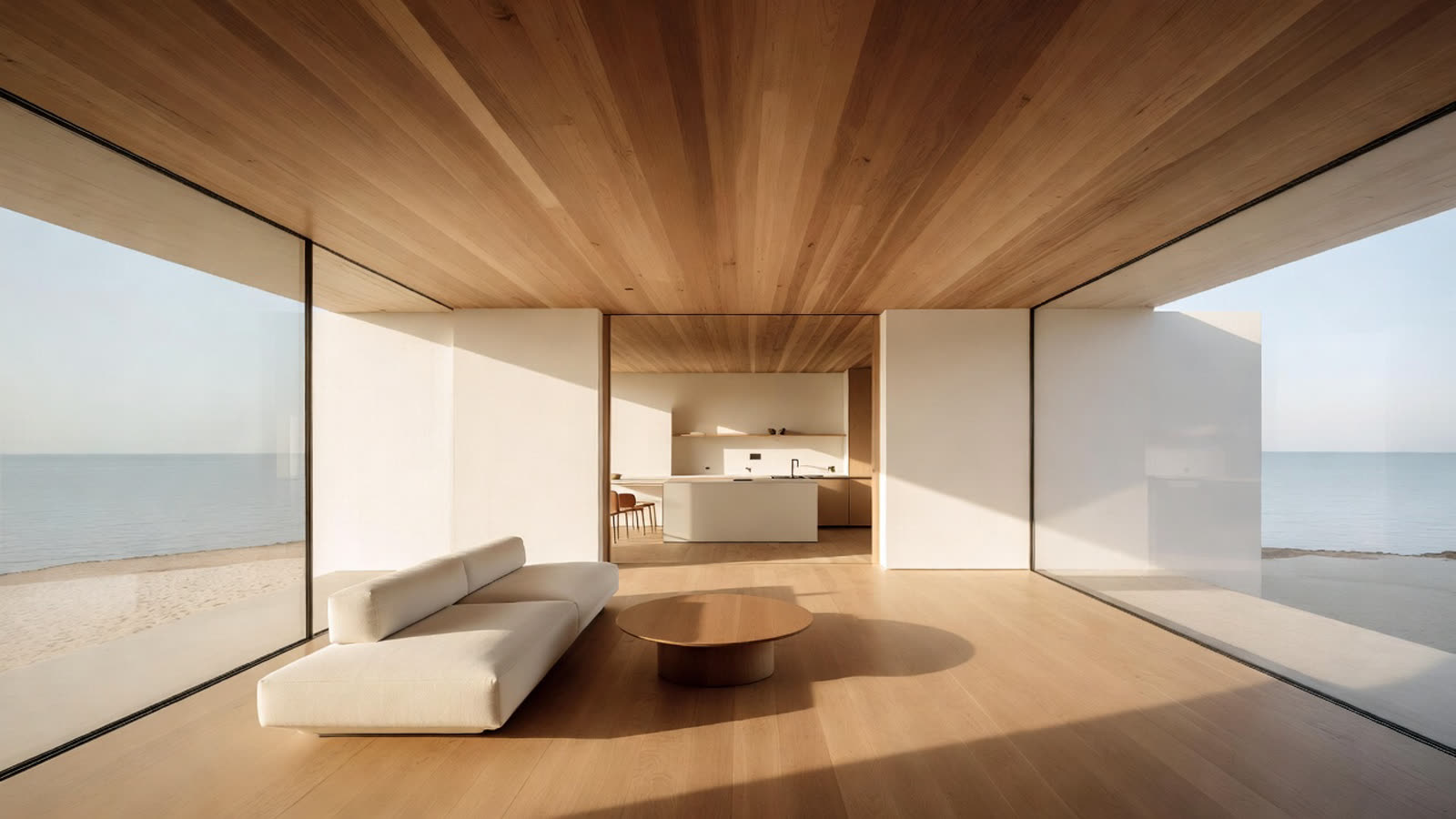 Living room opening to the terrace and ocean